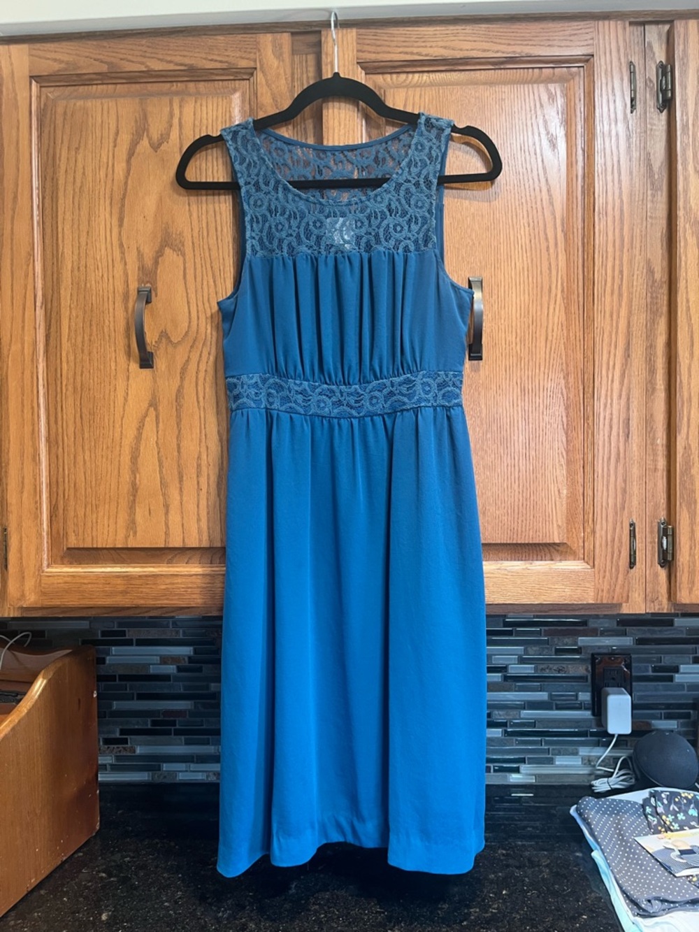 HD in Paris Teal Lace Yoke Midi Dress